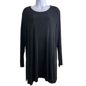 AHNI Women's Long Sleeve Black Handmade Tunic Top Size 2X Lagenlook Slouchy Boho